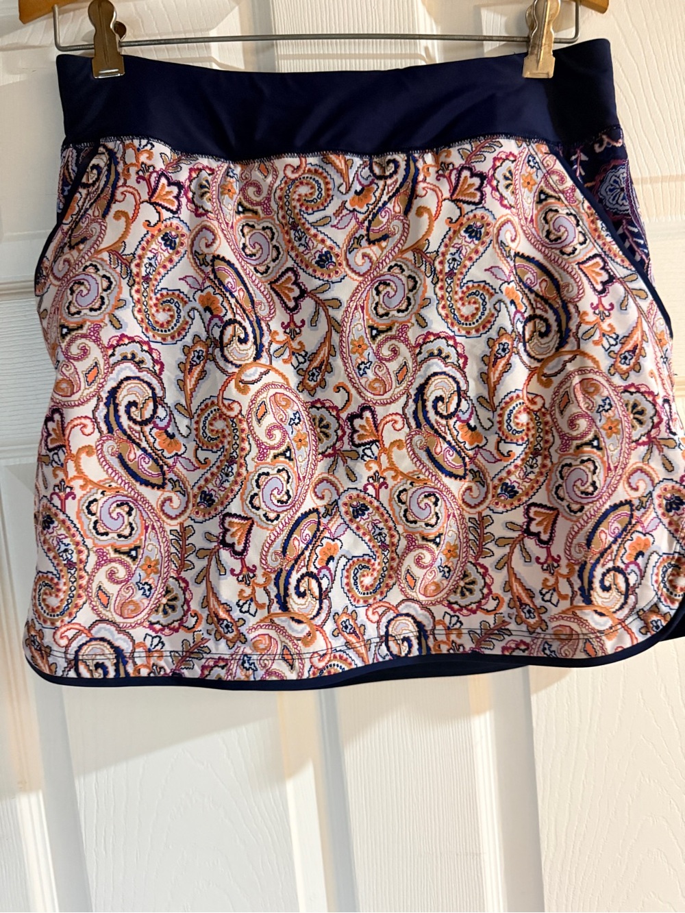 Lands' End Navy Paisley Swim Skirt